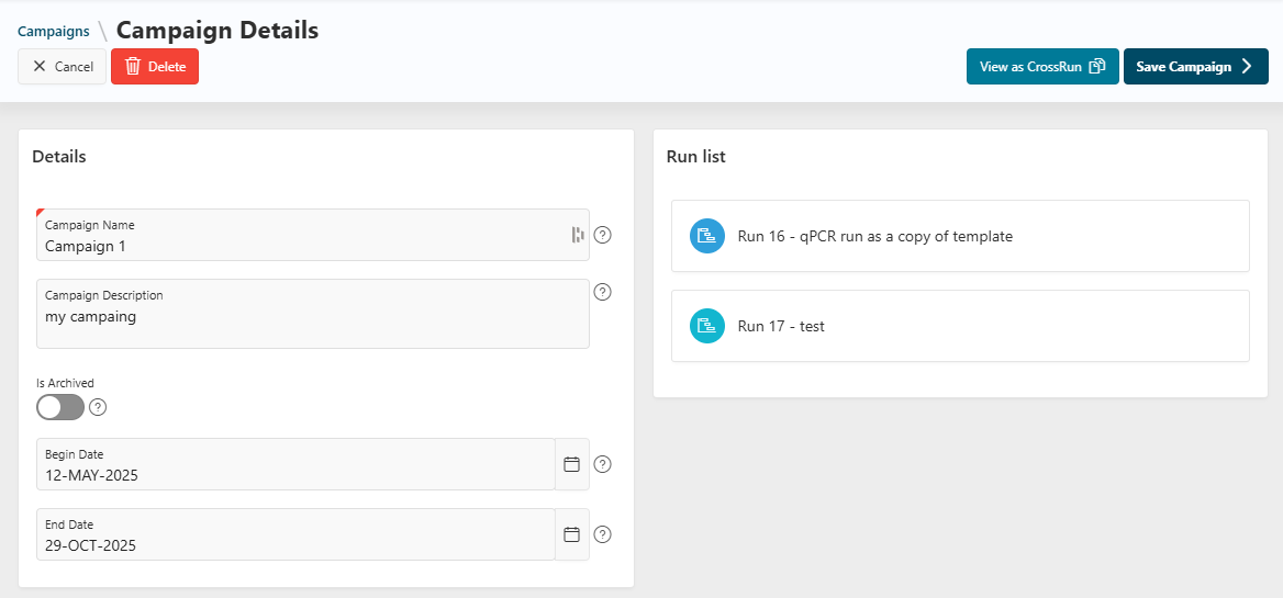 Assay campaign details update screenshot Assay campaign details update